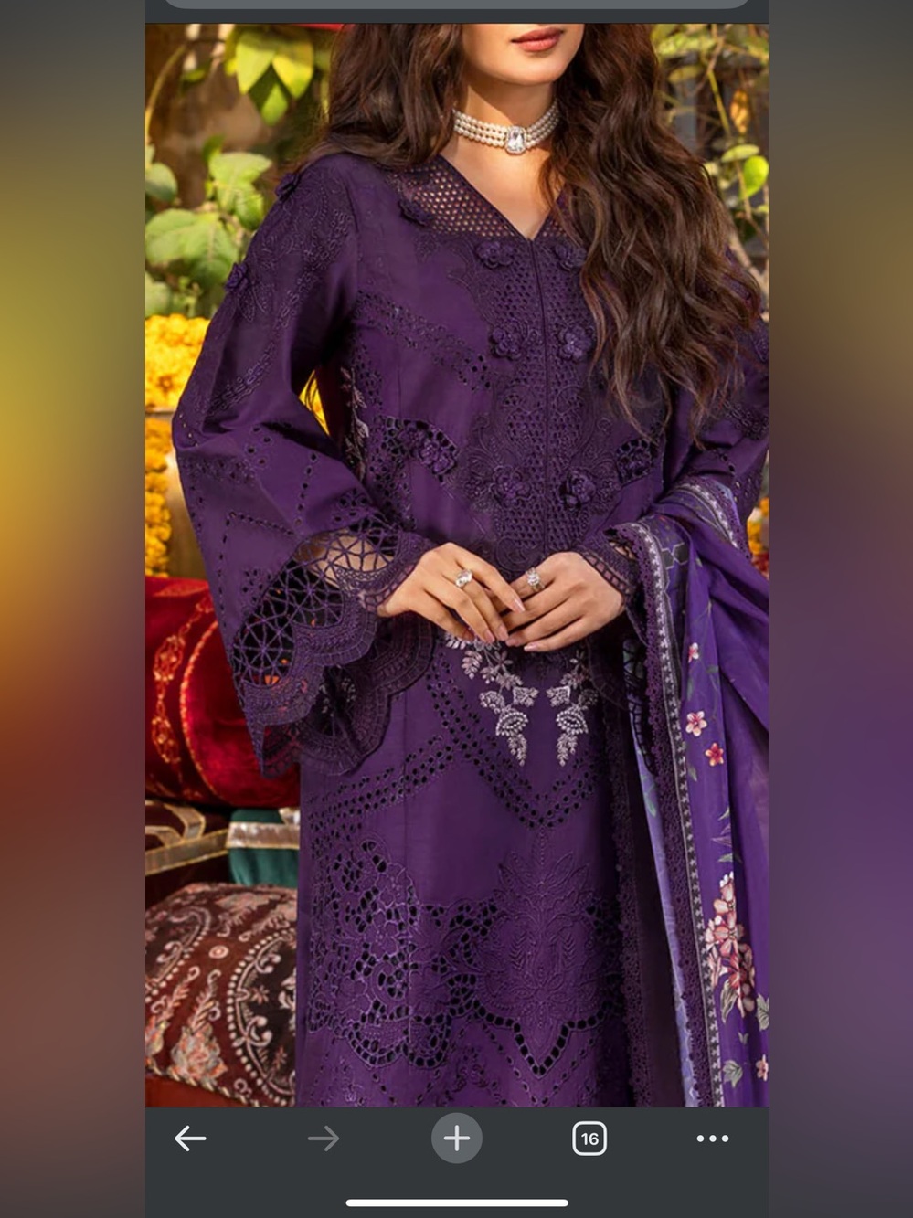 Elegant Purple Long-Sleeve Embroidered Dress